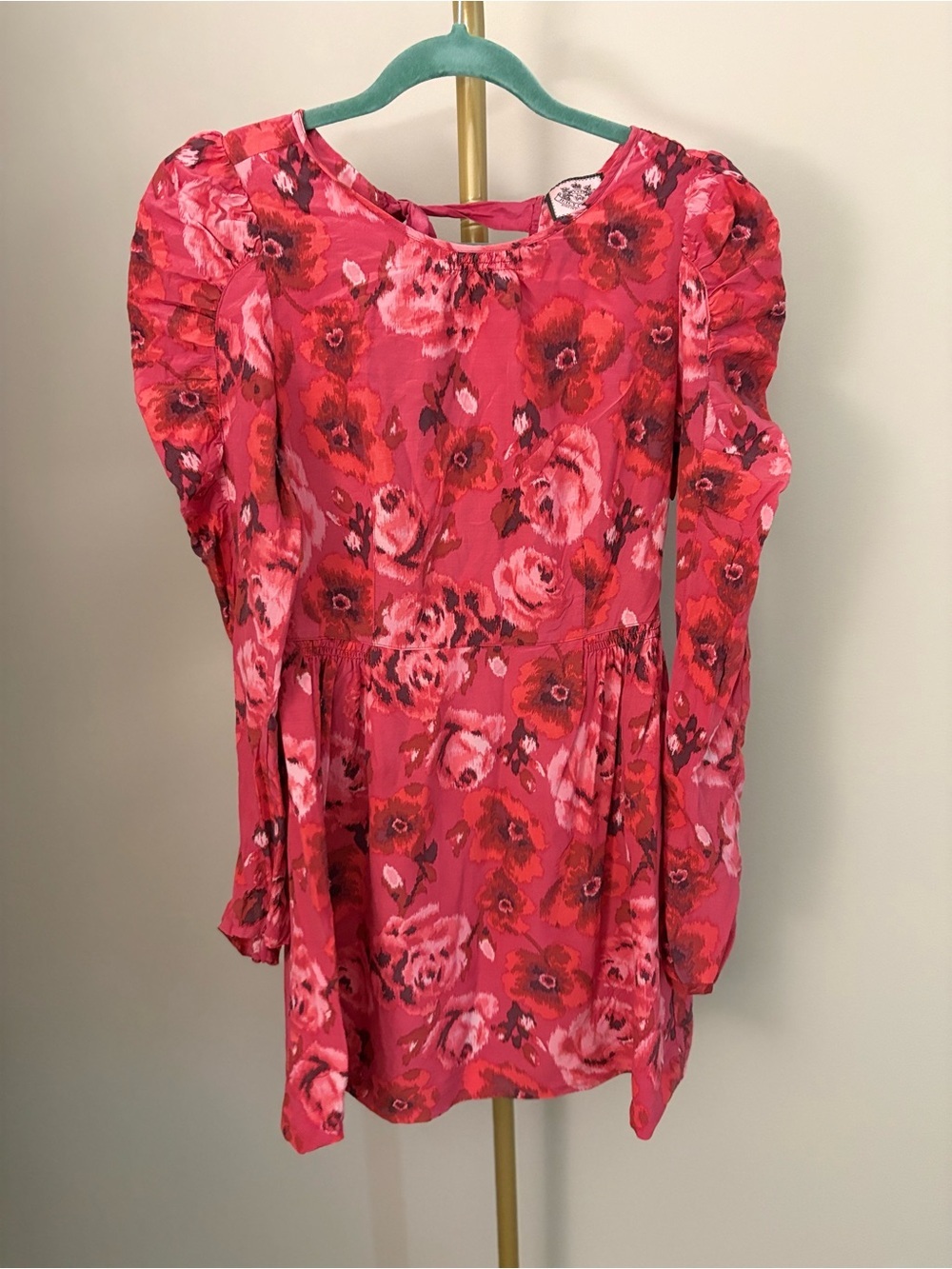 Juicy Couture Floral Pink Red Long-Sleeve Mini Dress